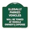 Signmission Illegally Parked Vehicles Towed Owners Expense Heavy-Gauge Alum Sign, 18" L, 18" H, GW-1818-23897 A-DES-GW-1818-23897 - alternate 1
